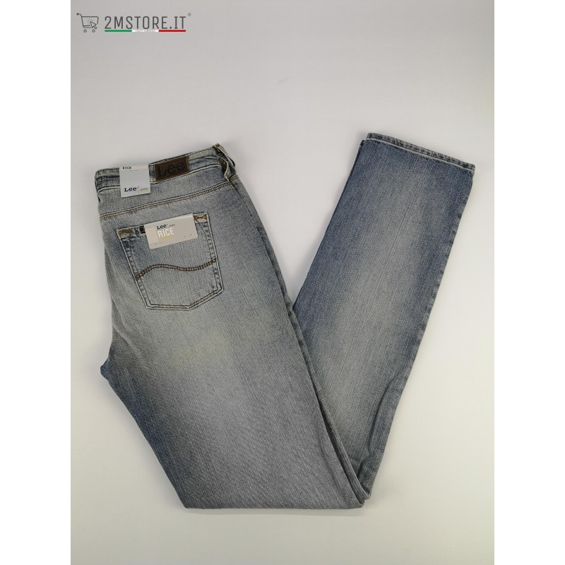 Jeans Donna LEE Rice blu chiaro slavato slim fit straight leg stretch Top  denim