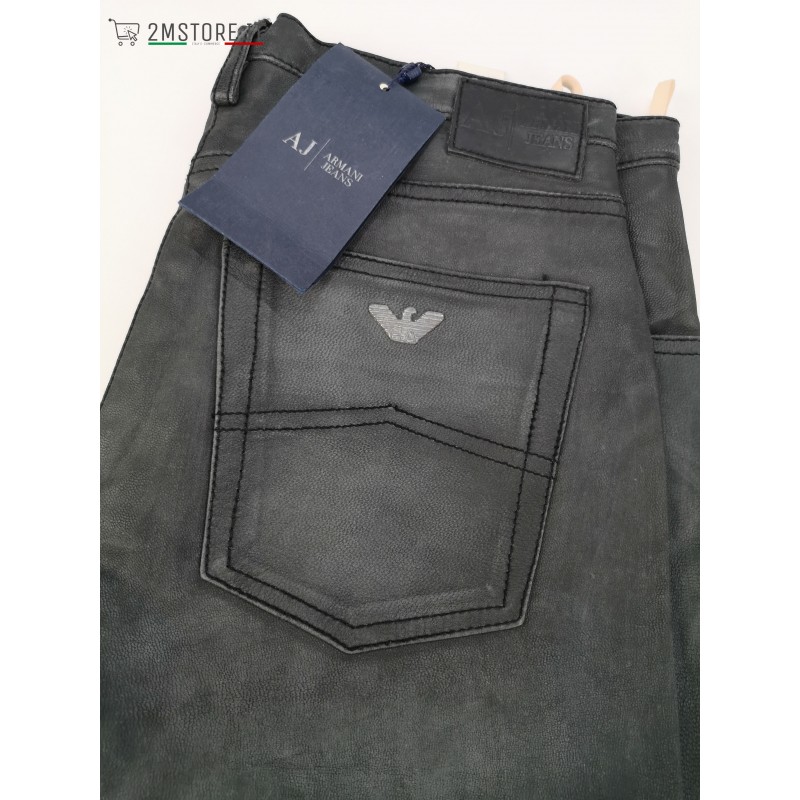 Woman's pants ARMANI jeans real leather anthracite grey regular fit TOP ...