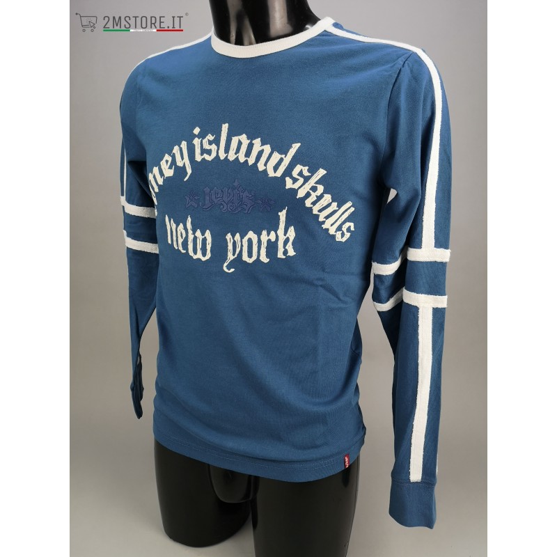 LEVI'S T-shirt Long Sleeves LEVIS RED TAB Coney Island Skulls New York Blue